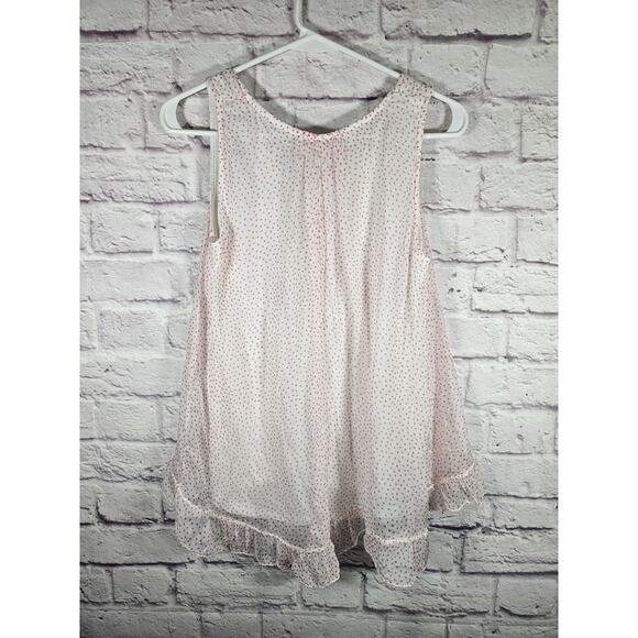 Tendenze Tank Top 100% Silk Blouse White Pink Polka Dot Sheer Silk NWT Med - Picture 3 of 8